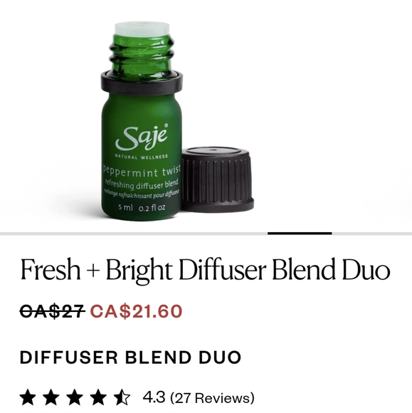Saje Other - PEPPERMINT TWIST - REFRESHING DIFFUSER BLEND 2/3 full